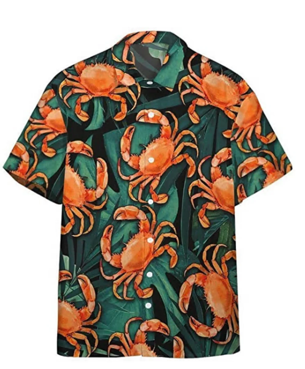 

2022 Summer Kawaii Crab 3d Print Beach Shirt Short Sleeve Button Up Shirts Summer Oversize For Men Womennew Hawaiian Shirts Men