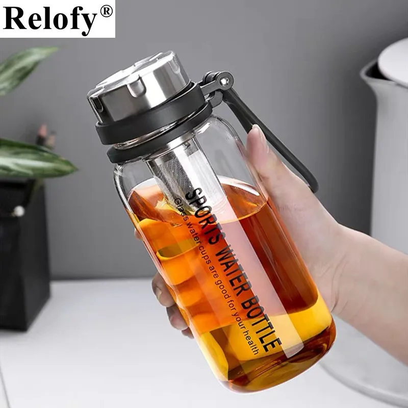 

1/2L Large Capacity Portable Glass Tea Cup with Tea Infuser Outdoor Bike Sports Bottle with Rope Office Home Drinking Drinkware
