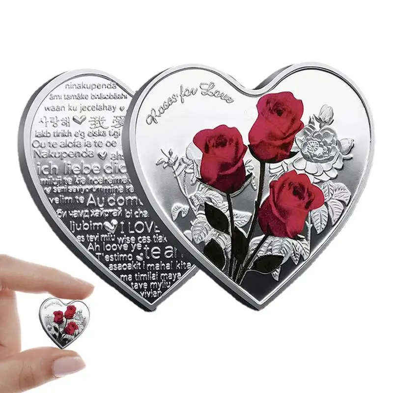 

Rose Commemorative Coin Rose Heart-shaped Love Lucky Coin Heart-shaped Collection Coins For Couple Heart-shaped Love Lucky Coin