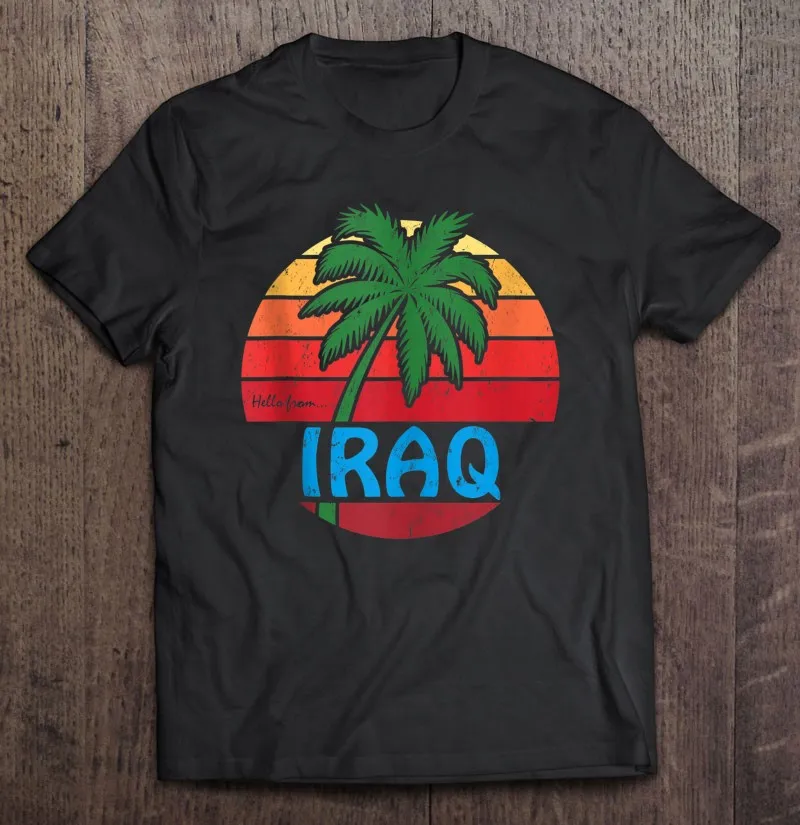 

Hello From Iraq Funny Palm Tree Beach Graphic Tank Top T-Shirts Streetwear T Shirts Men Shirt Korean Style Over Size Man Blank