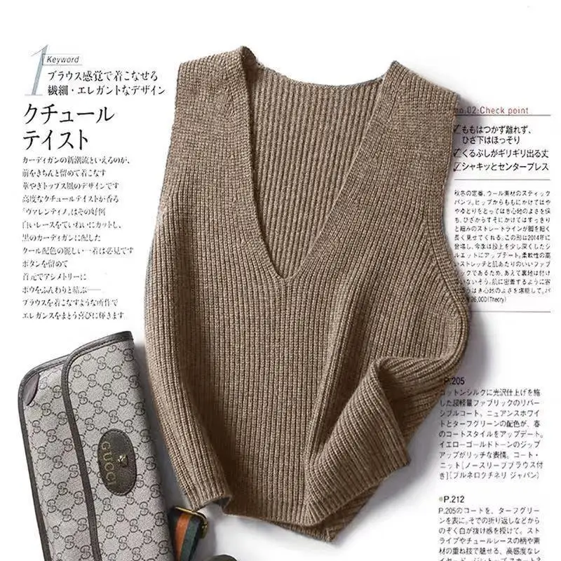 

Japanese Folding Sweater V-neck Knitted Vest Women's Vest Autumn and Winter Coat Sleeveless Vest Sweater Waistcoat