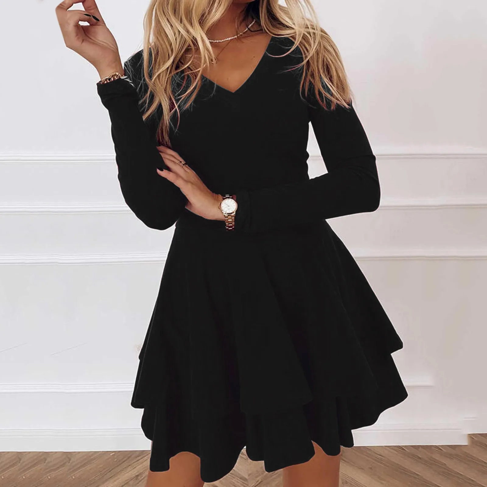 

Women's Long Sleeve Fashionable Solid Color Pullover Dress Formal Dresses for Women Short Length Flare Dresses for Women