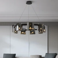 led chandelier modern lighting amber smoky glass lampshades hanging lamp dining living room bedroom hotel decor light fixtures