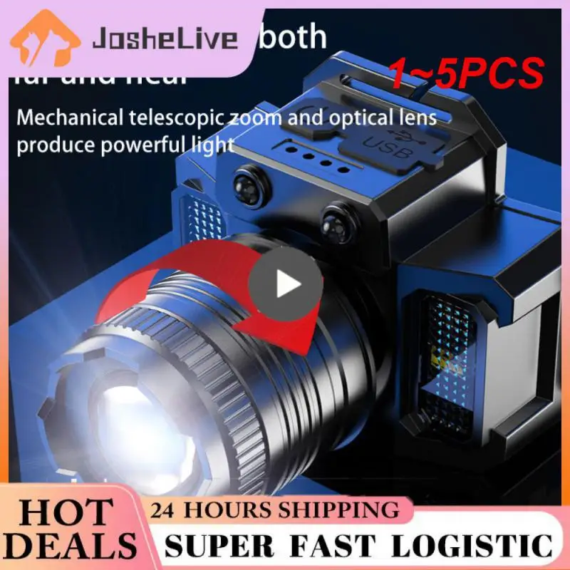 

1~5PCS Rechargeable Headlamp 2000mah Super Bright Torch Light T51 Induction LED Headlight Waterproof Camping Mobile Power Bank