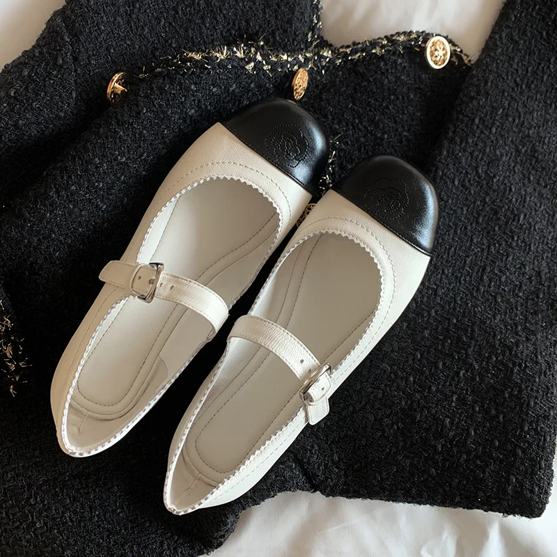 Womencasualshoes Women Low Heels Genuine Leather Solid Color Round  Heel cutchunky Heelbreathable Wearresistant Womenshoes