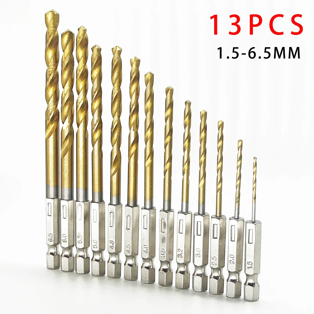 

Drill High Set Bit 1.5mm-6.5mm 1/4 Hex Shank Handle Drill Steel 3/13pcs Speed Twist Hexagonal Coated Titanium