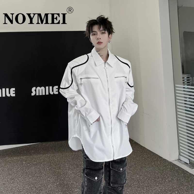 

Мужская рубашка с длинным рукавом, на молнии, с отложным воротником