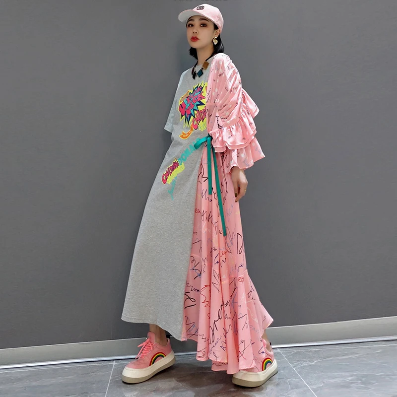 Розовая серая Лоскутная женская летняя повседневная одежда пуловер необычное