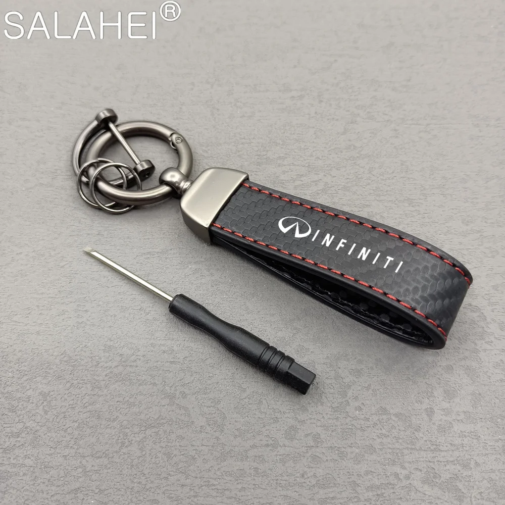 

Car Carbon Leather Keychain Hanging Metal Keyring Charm For INFINITI Q30 Q50 Q60 Q70 QX30 QX50 QX60 QX70 QX80 IPL Accessories