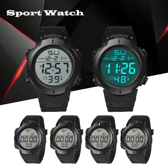 

Электронные мужские часы, цифровые спортивные наручные часы с пластиковым ремешком, водонепроницаемость 30 м, светодиодный дисплей, часы с календарем для мужчин, часы для мужчин