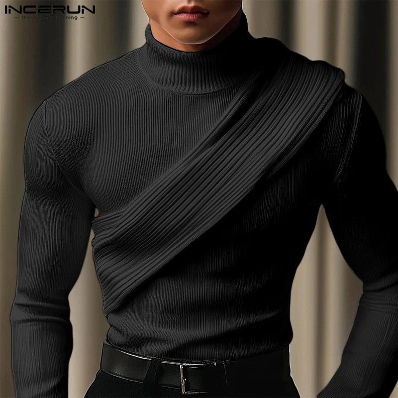 INCERUN корейские модные топы 2024 мужские повседневные футболки в полоску элегантные