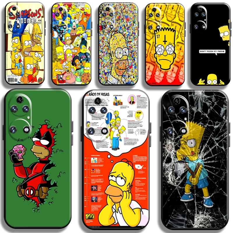 

Funny Homer Simpson Family Phone Case For Huawei P50 P50 Pro Cases Shockproof Full Protection Black Carcasa Soft Coque Funda