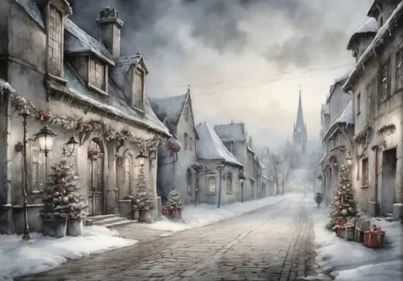 Винтажный зимний пейзаж на холсте