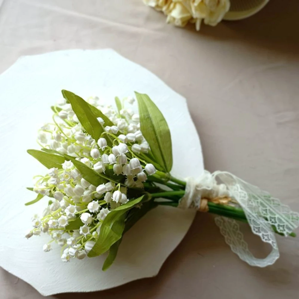

White Artificial Lily Of The Valley Flower Gift Silk Fake Flower Lily Bouquet For Home Office Wedding Party Decor Flore