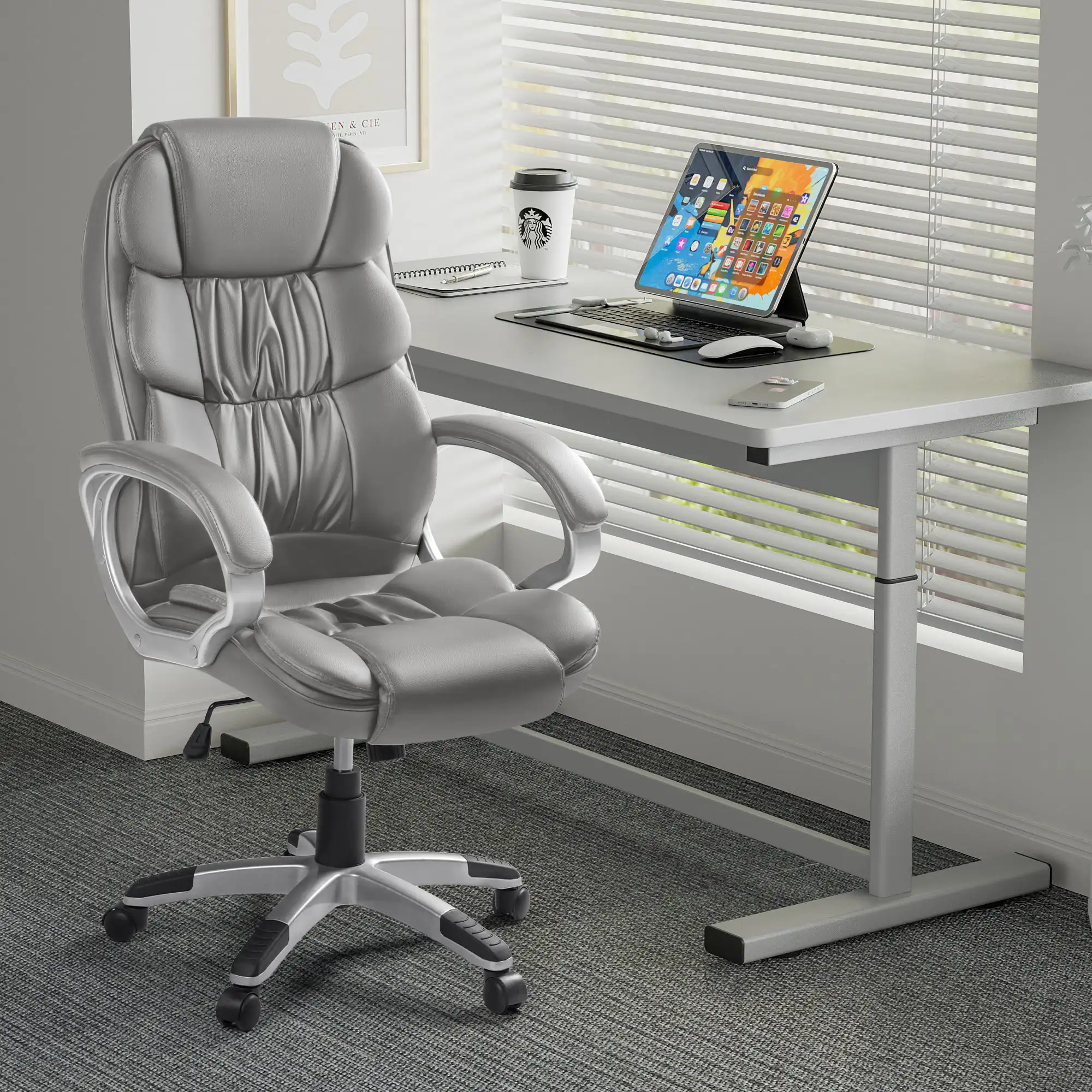 

Офисное кресло с высокой спинкой, компьютерное кресло, эргономичное настольное кресло, Современное Эргономичное Кресло с регулируемой высотой, серое