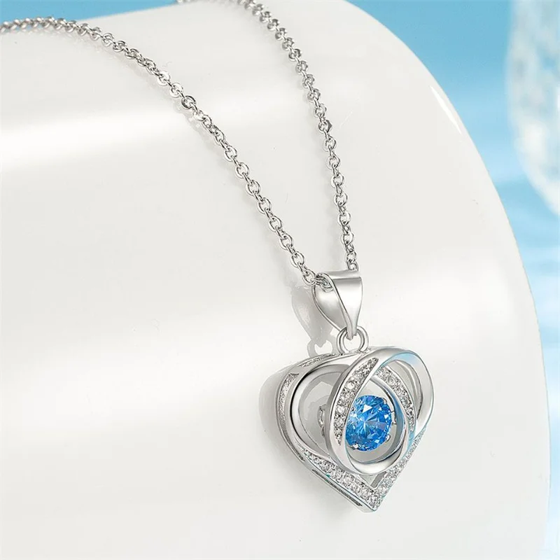 

Trendy Beating Heart Necklace Women Jewelry Luxury Crystal Pendant Lady 925 Silver Clavicle Chain For Girls Valentine's Day Gift