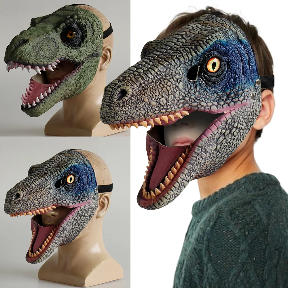 

Child Horror Dinosaur Headgear Maks Cosplay Kids Scary Dragon Moveable Open Mouth Latex Mask Halloween Party Costume Props