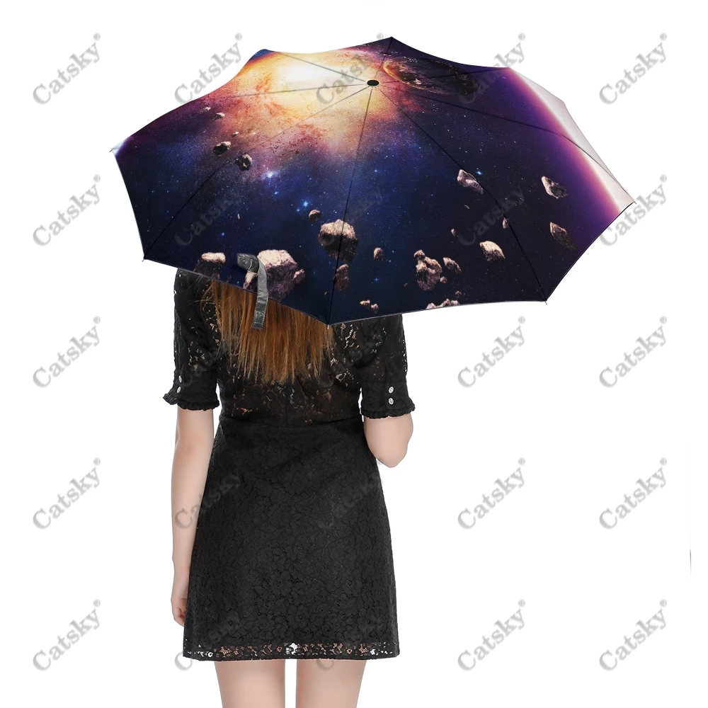 

Sci Fi Artistic Umbrella Rain Women Automatic Umbrella Three Folding Sun Protection Umbrella Male Portable Parasol