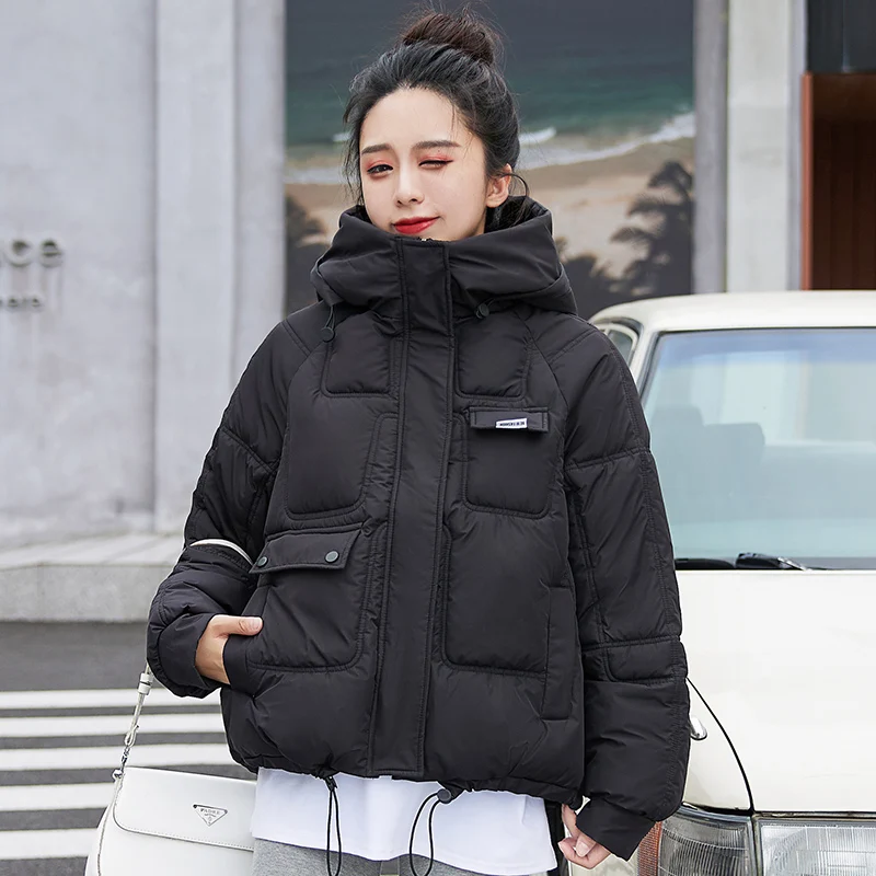New Fashion Winter Jacket Women Cotton Padded Outwear Stand Collar Hooded Female Short Coat Solid Parka Ovecoat Bread Clothes