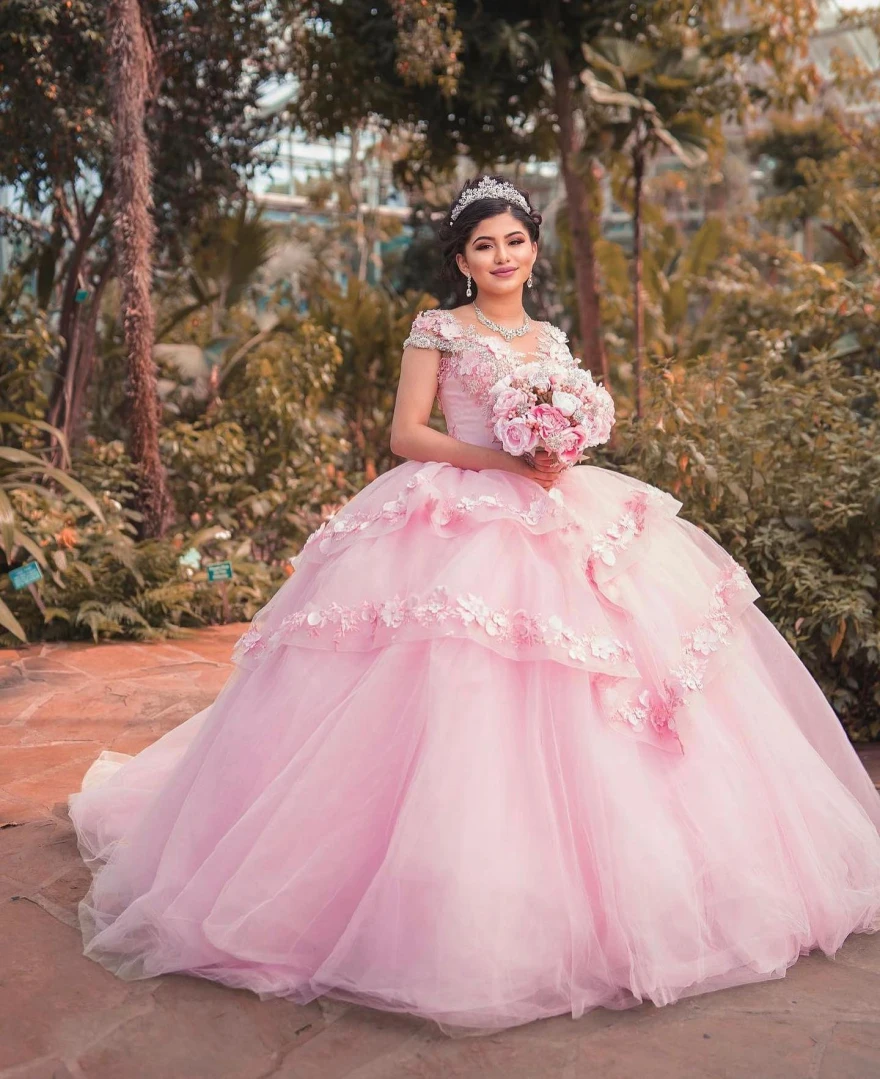 

Lorencia романтическое розовое платье для Quinceanera 2024 бальное платье с цветочной аппликацией мексиканские красивые платья с бисером YQD94