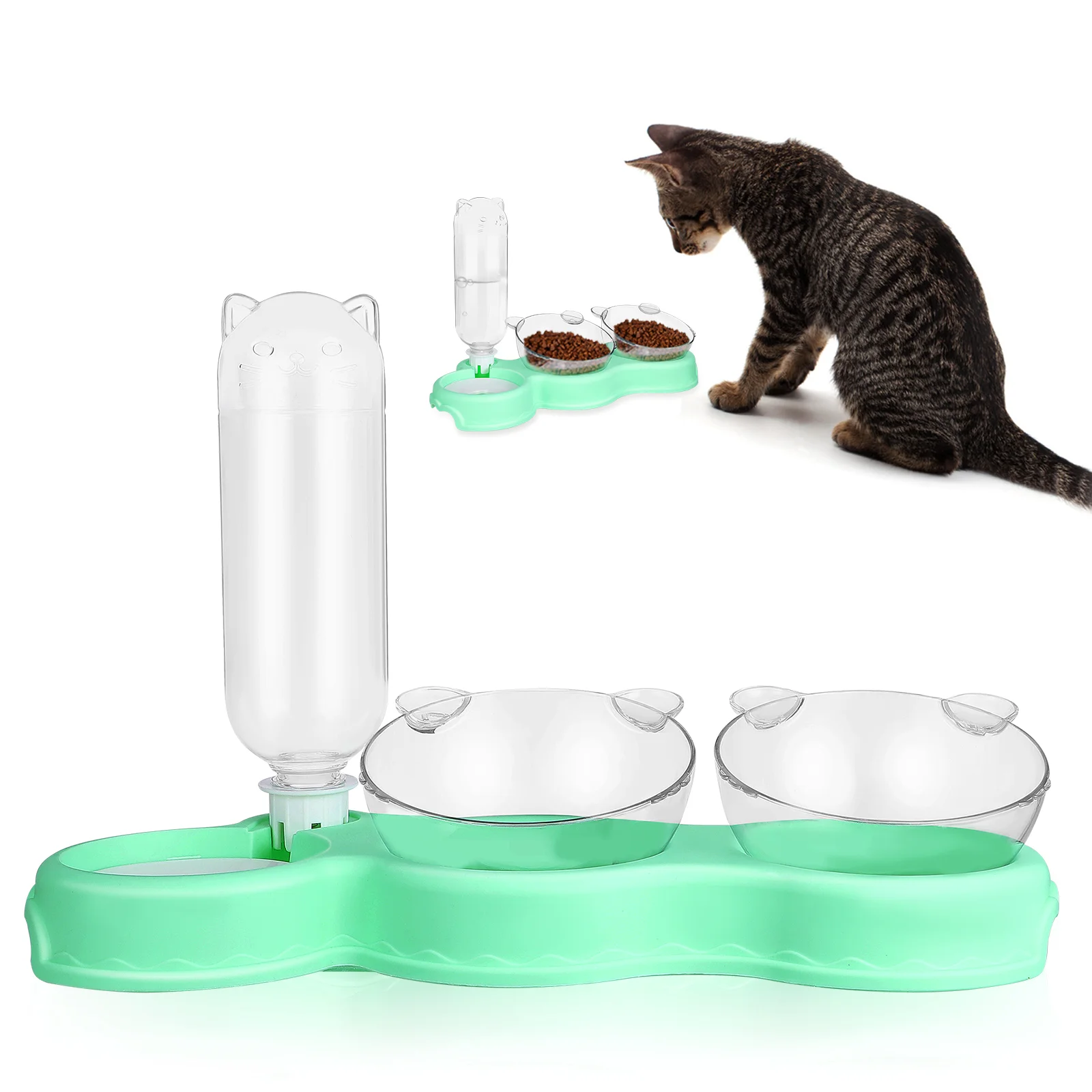 

Bowlscat Waterbowlpet Dog Triple Feeder Dry Wet Raised Elevatedautomatic Dispenser Bottle Catspets Indoor Holders Double Gravity