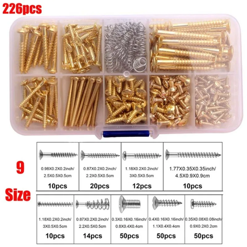 

226pcs Replacement Parts Tuner Assortment Gold Portable 9 Types Storage Box Practical Pickguard with Springs Guitar Screw Kit