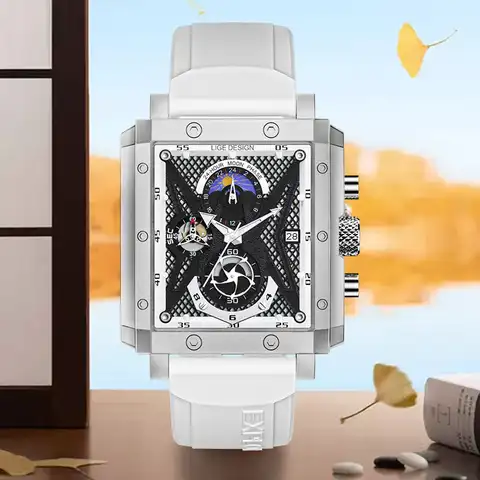 Часы наручные LIGE Мужские кварцевые, модные брендовые Роскошные спортивные водонепроницаемые с силиконовым ремешком