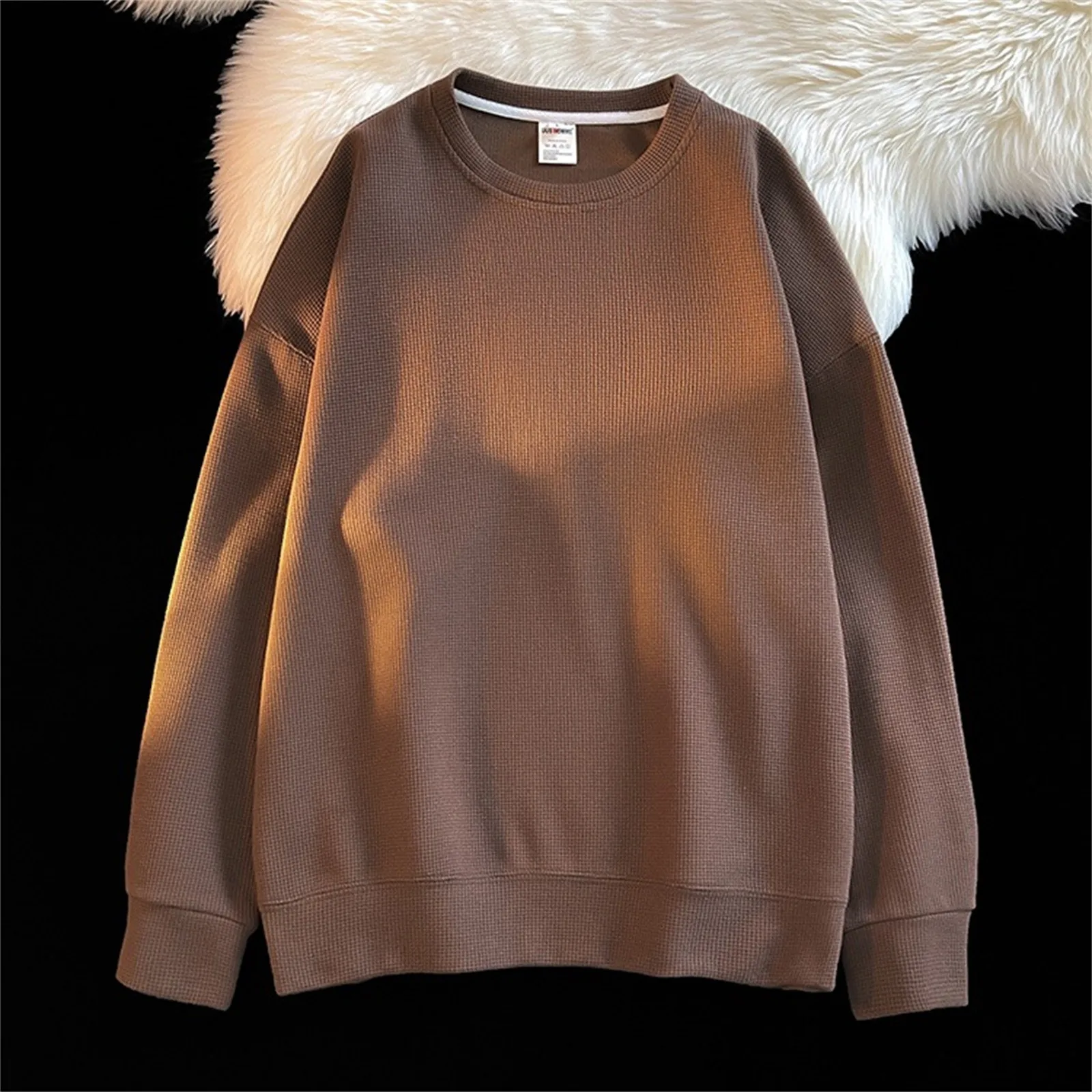 

Male Autumn Winter Casual Solid Plaid Hoodless Off Shoulder Sleeve Sweatshirt Top Shirt