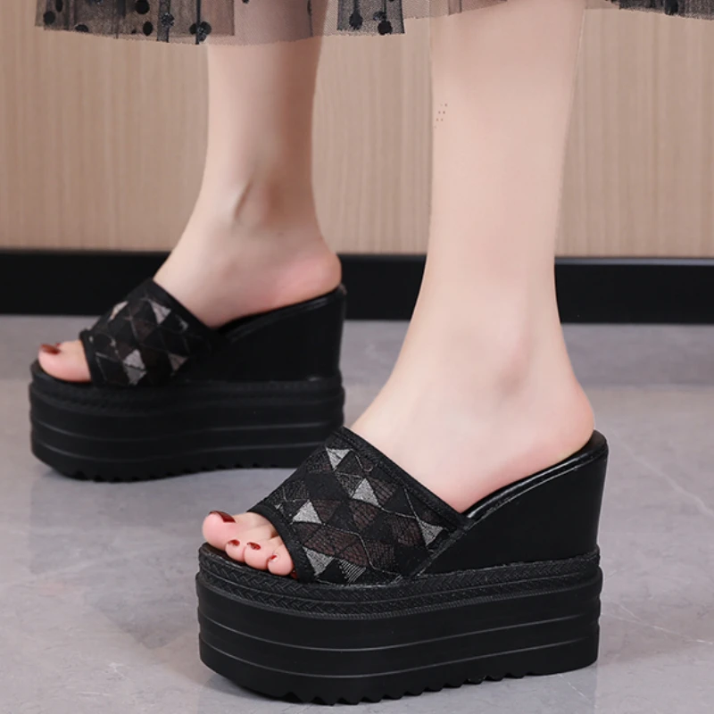 

MIAOGUAN Women Slippers 2022Summer Platform Wedge Slides Woman Bling Beach Chaussure Femme Open Toe Casual Ladies Outdoor Slides
