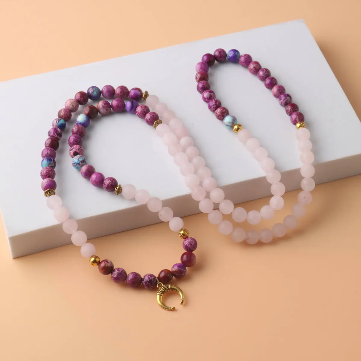 Бусы из натурального камня 5-слойный браслет Императорский фиолетовый камень