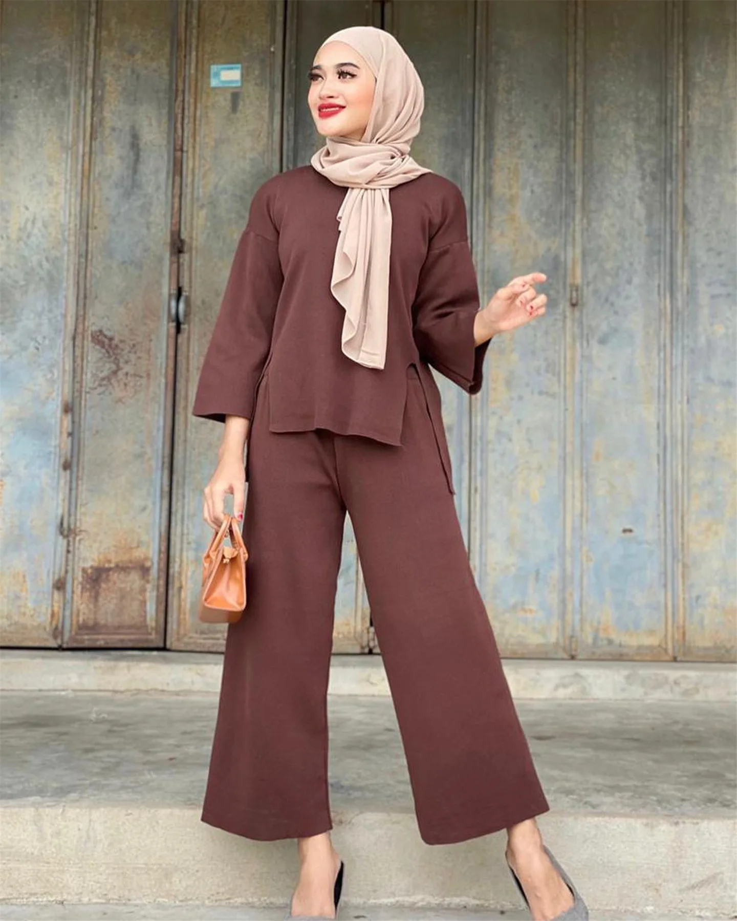 

Abaya Турция мусульманская мода хиджаб Платья наборы Abayas для женщин Дубай мусульманский зимний арабский свитер вязаный костюм ансамбли