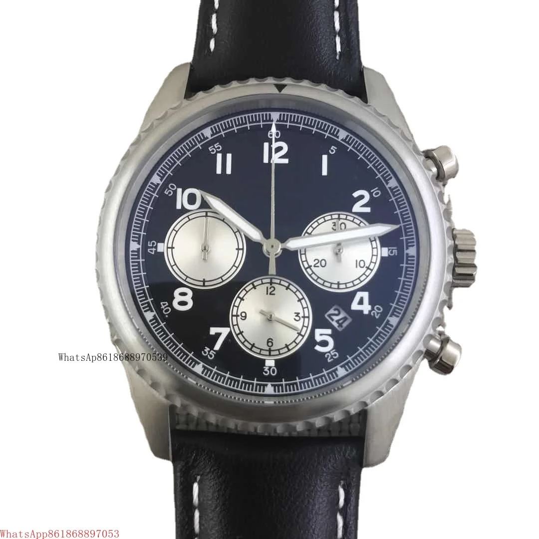 

mens quartz chronograph watch black blue leather