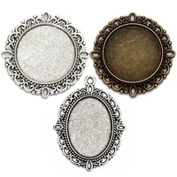 10pcs 25mm 18x25mm round oval cabochon cameo base antique silver lace tray bezel charms pendant for diy necklace jewelry making