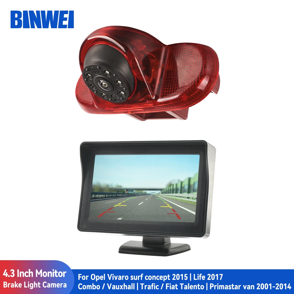 

BINWEI 170° Car Rear View Camera Brake Light with Monitor 4.3“ Screen for Opel Vivaro 2015 Combo Trafic Fiat Talento 2001-2014