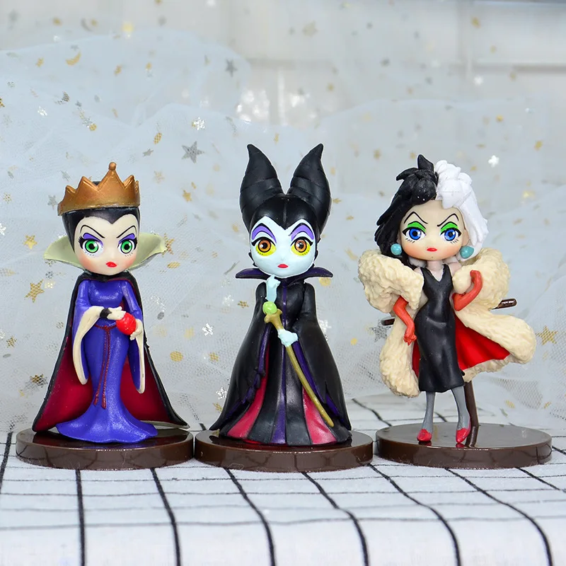 

3Pcs Disney Q posket Petit Villains Set Descendants 2 Maleficent Cruella de Vil Queen Action Figure Model Gift Toys for Children