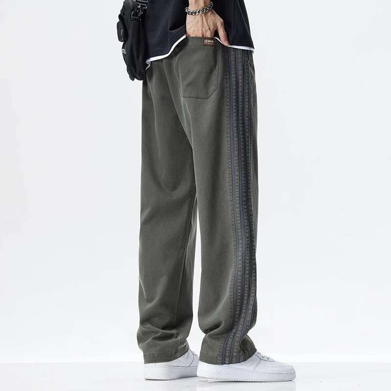 Стильные и модные мужские повседневные брюки из лайкры в полоску с широкими