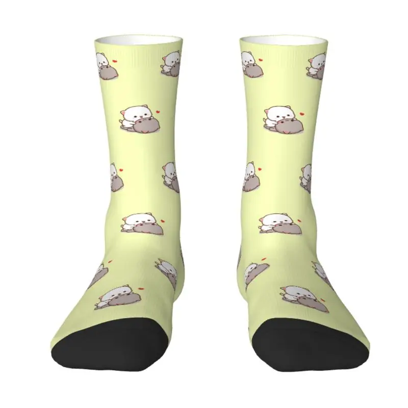 

Fashion Mens Peach And Goma Mochi Cat Cuddling Dress Socks Unisex Warm Breathbale 3D Print Crew Socks