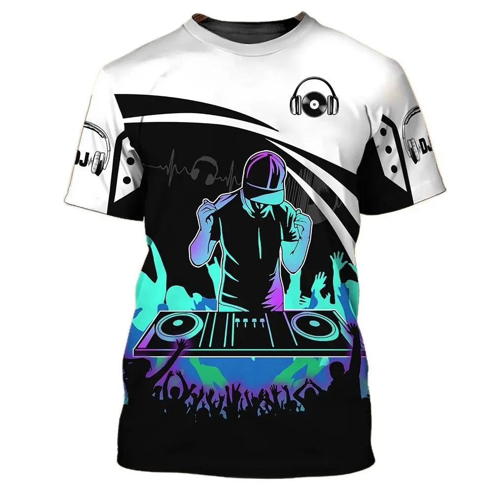 DJ Rock T-shirt For Men Bar Nightclub Party Short Sleeve Fashion Trend 3D Musical Instrument Printed O-neck Tee Funko Pop Style