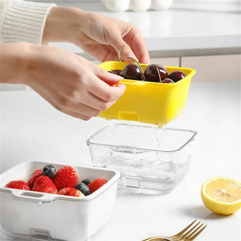 

Fruit Plate Mini Drain Basket Kitchen Vegetable Washing Water Filter Basin Double-layer Creative Collapsible Drainer Transparent
