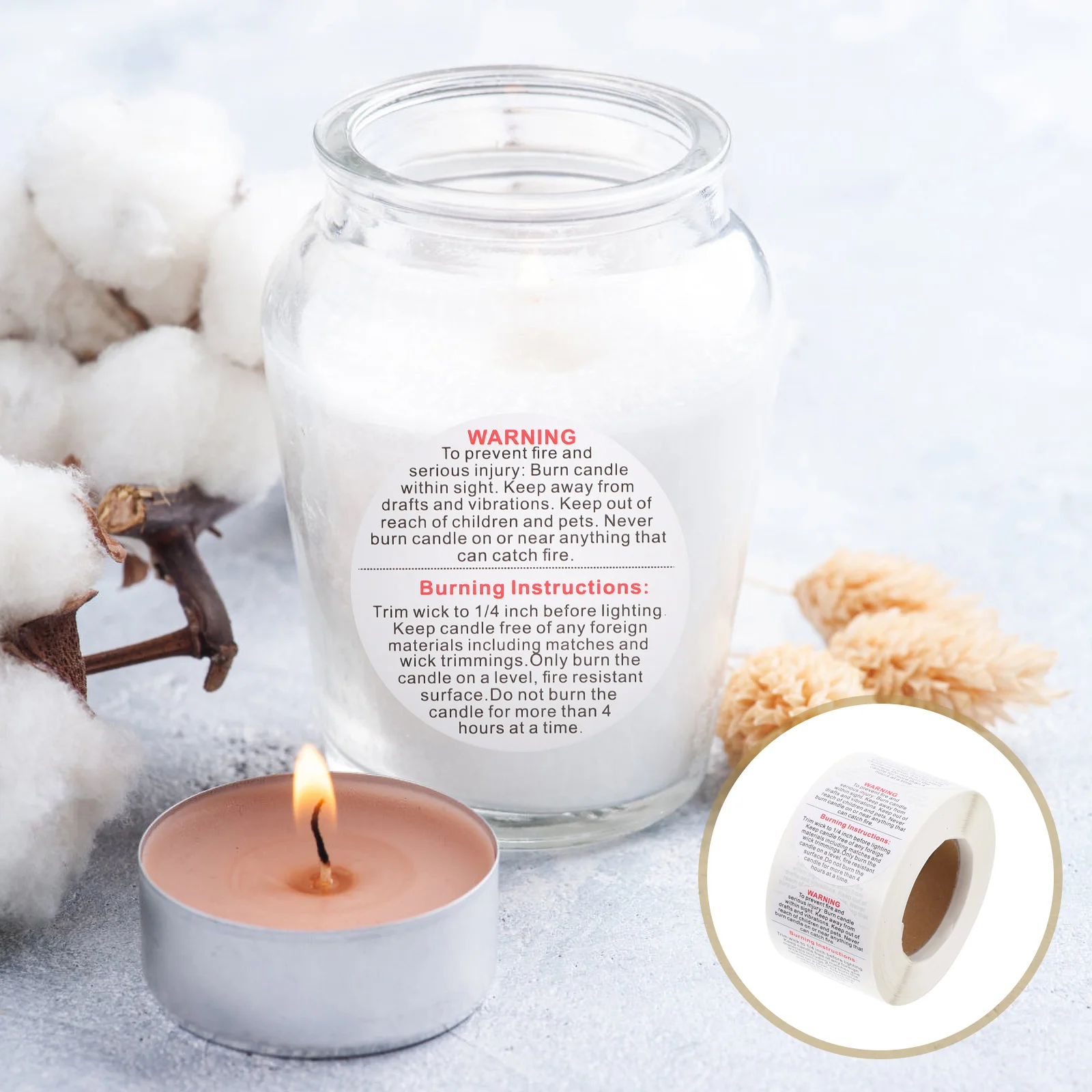 

1 Roll Self-adhesive Candle Warning Stickers Candle Jar Safety Warning Decals