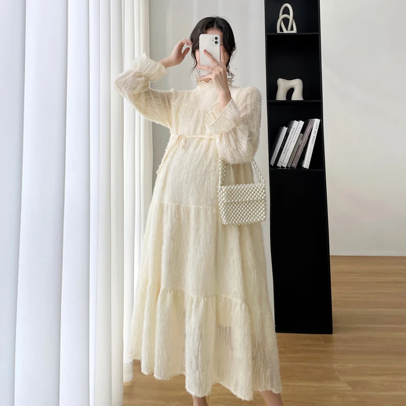 Enlarge Long Lace Maternity Women Elegant Sweet Maternity Dresses Spring Pregnancy Clothes Long Sleeve Pregnant Women's Loose Outwear