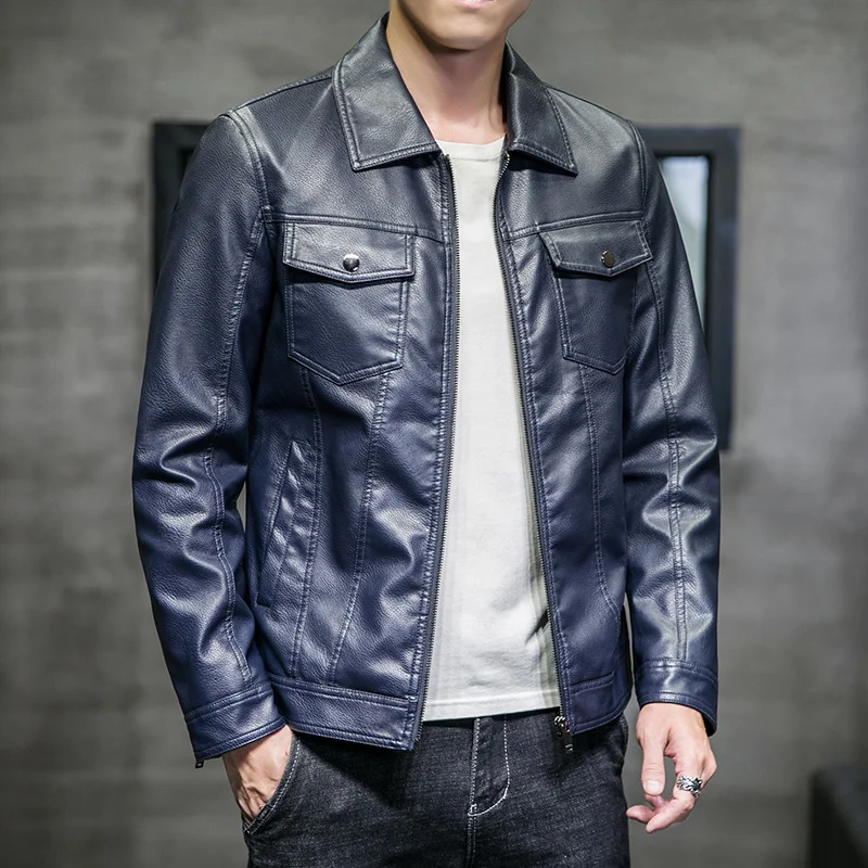 

2023 New high-end boutique fashion everything party casual handsome men's trend leather jacket slim coat