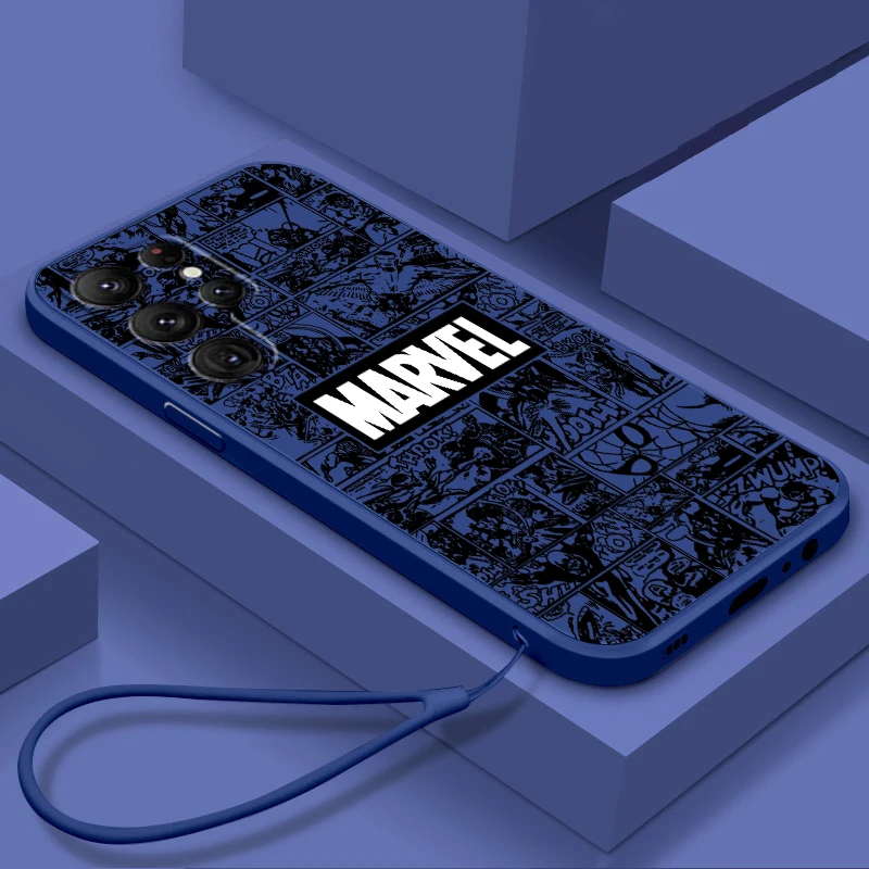 

Avengers Marvel Logo Comics Phone Case For Samsung S23 S22 S21 S20 FE S10 Plus Lite Ultra 5G Funda Liquid Rope Soft TPU Cover