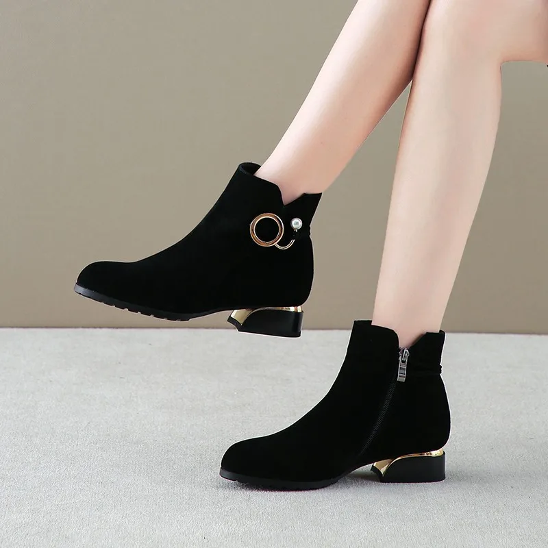 2022 NEW Women Boots Ladies Fashion Zipper Ankle Boots Student Casual Large Size Scrub Single Boots Warm Winter Shoes Female