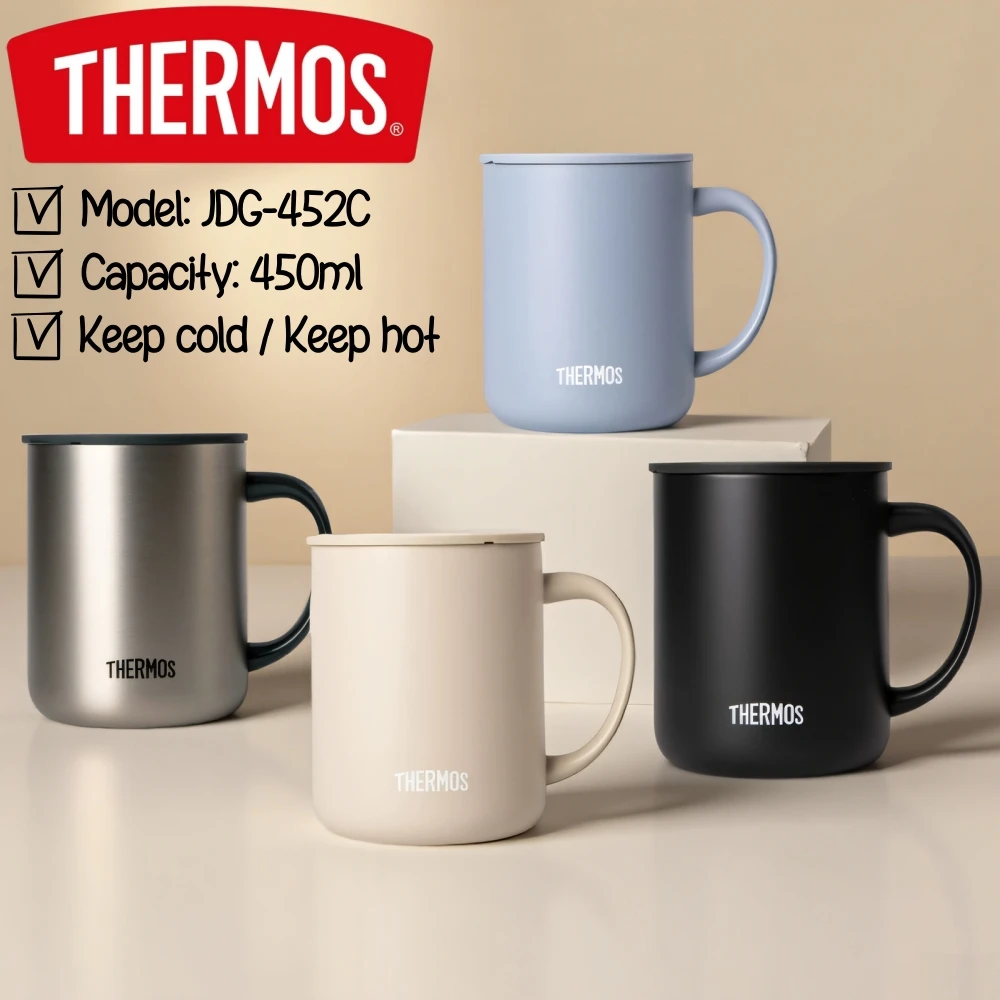 Фото Кружка THERMOS, кружка с ручкой, 450 мл, термос из нержавеющей стали, герметичная кофейная кружка и чашка для молока для офиса, без BPA №1