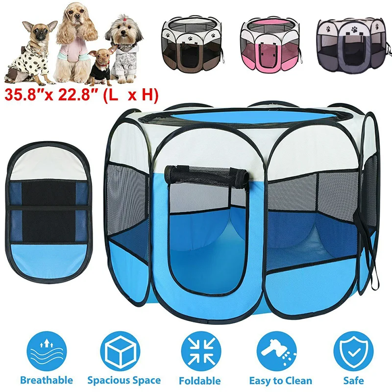 

Portable Folding Pet Dog CatTent Pet Playpen House Octagon Cage Tent Playpen Puppy Kennel Easy Operation Fence Outdoor