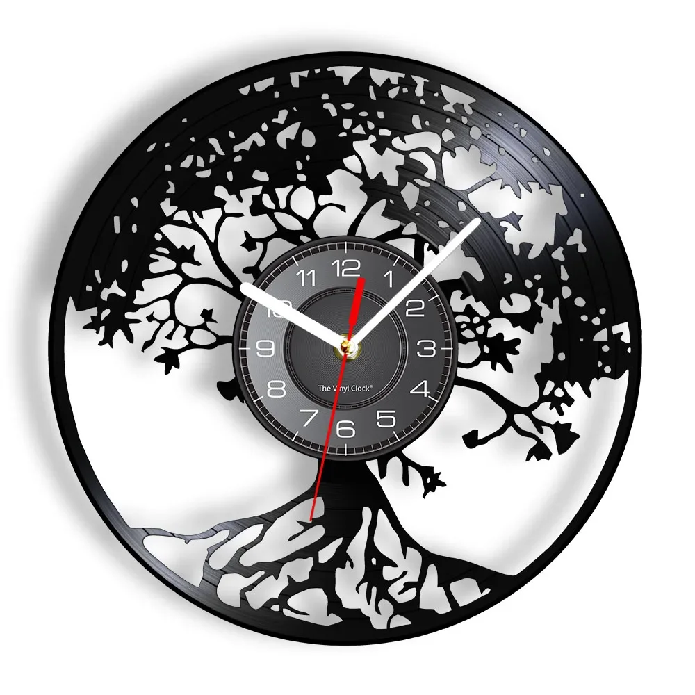 

Tree Wall Clock Made of Real Vinyl Record Roots Trunk Branches Leaves of Tree Laser Cut Longplay Wall Clock Wall Hanging Decor