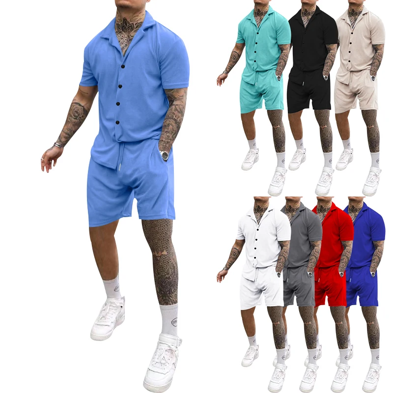Fashion Mens Tracksuit 2 Piece Set Summer Short Sleeve Shirt Tops Shorts Suit Short T Shirt Casual Male Sportswear Set