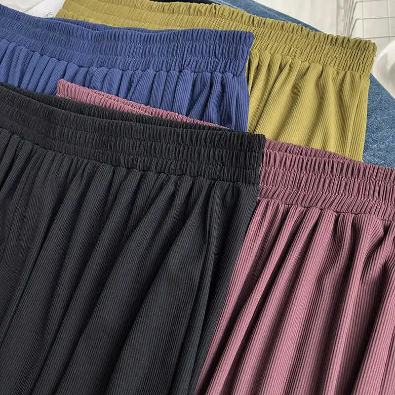 Летние тонкие брюки размера плюс 6XL 150 кг однотонные широкие эластичные свободные