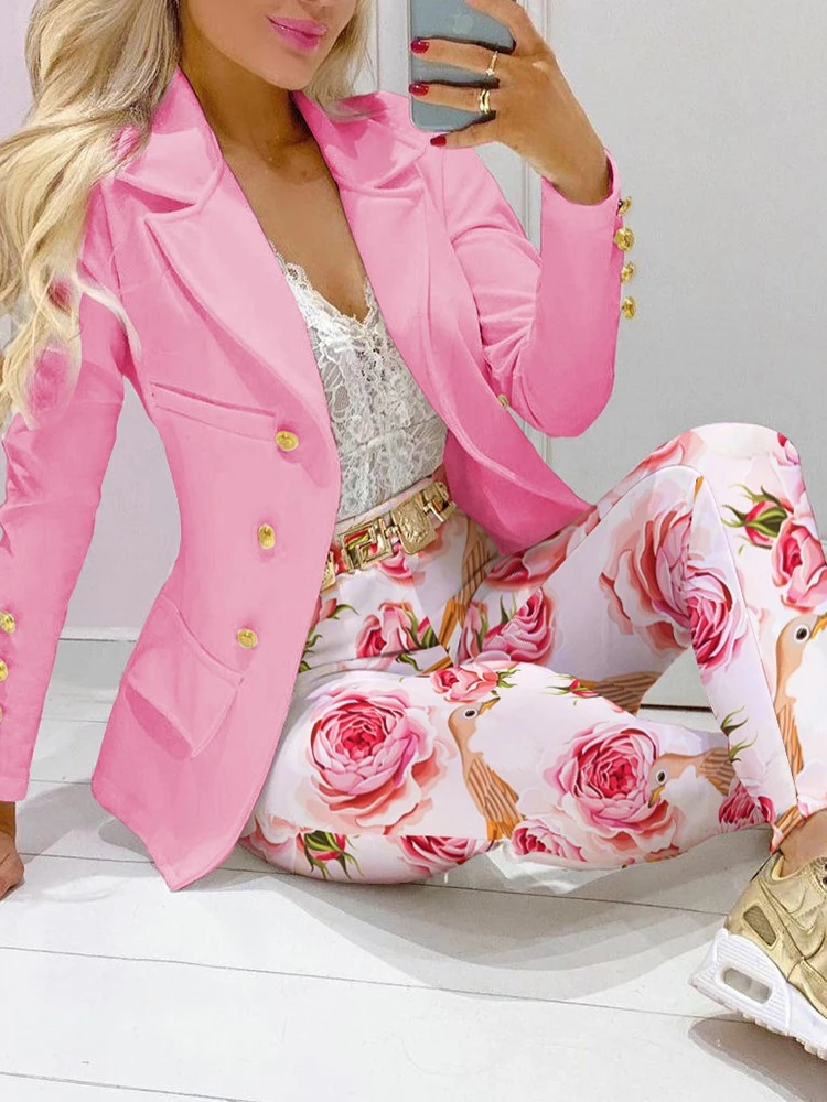 Print Women's Pant Set Elegant Casual Blazers+ Pants Suits Female 2023 New in Spring and Autumn Fashion Trouser Sets Outfit